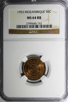 Mozambique Portuguese Colony Bronze 1953 50 Centavos NGC MS64 RB KM# 81 (152)