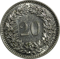 Switzerland 1929 B 20 Rappen UNC Condition CONFOEDERATIO HELVETICA KM# 29 (651)