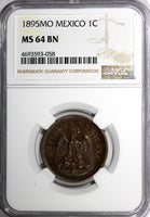 Mexico SECOND REPUBLIC Copper 1895 Mo 1 Centavo NGC MS64 BN  KM# 391.6