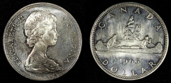 CANADA Elizabeth II Silver 1966 $1.00 Dollar  UNC KM# 64.1 (22 782)