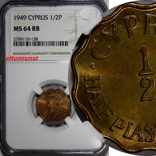 Cyprus BRITISH COLONY 1949 1/2 Piastre NGC MS64 RB 1 YEAR TYPE  KM# 29 (138)