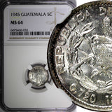 GUATEMALA Silver 1945 5 Centavos NGC MS64 GEM BU COIN KM# 238.1 (031)