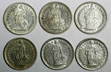 Switzerland Silver LOT OF 6 COINS 1903-1955 1/2 Franc  KM# 23