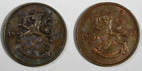 Finland Copper LOT OF 2 COINS 1938 10 Penniä  KM# 24 (17 467)