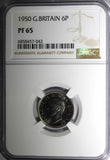 Great Britain George VI PROOF 1950 6 Pence NGC PF65 Mintage-18,000 KM# 875 (2)