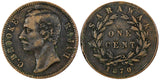 Sarawak Charles Brooke (1868-1917)  Bronze 1870 1 Cent 1st Year KM# 6 (21 152)