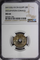 Egypt OCCUPATION COINAGE AH1335/1917-H 2 Milliemes NGC MS64 BU KM# 314 (006)