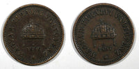 Hungary 	Franz Joseph I Bronze LOT OF 2 COINS 1896,1897 KB 2 Fillér KM# 481 (87)
