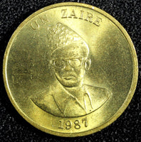 Zaïre Mobutu Sese Seko Brass 1987 1 Zaire 1 Year Type UNC KM# 13 (23 795)