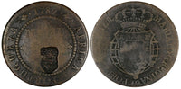 Angola Maria II Copper 1789 Macuta countermarked over 1/2 Macuta KM# 50.3 (787)