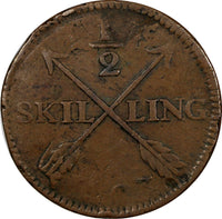 SWEDEN COPPER 1803 1/2 SKILLING OVERSTRUCK ON 1 ORE S.M. 1748 FULL DATE (383)