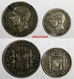 Spain Silver LOT OF 2 COINS 1883 Peseta ,1880 M 50 Centimos KM# 686,KM# 685(899)