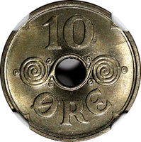 Denmark Christian X 1929 N GJ 10 Ore NGC MS65 TOP GRADED BY NGC KM# 822.2 (53)