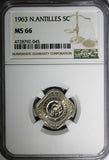 Netherlands Antilles Juliana 1963 5 Cents NGC MS66 Mintage-400,000 GEM BU KM# 6