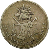 MEXICO Silver 1877 ZS S 25 Centavos Mintage-350,000 Zacatecas Mint KM#406.9 (54)