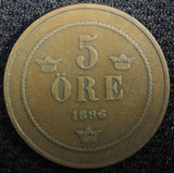 SWEDEN Oscar II (1872-1907) Bronze 1896 5 ORE Mintage-309,000  KM# 757 (23 177 )