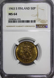Finland Aluminum-Bronze 1963-S 50 Pennia NGC MS64  1st Year Type KM# 48 (076)