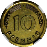 Germany Federal 1950-J 10 Pfennig NGC MINT ERROR MS61 BROADSTRUCK KM# 108 (194)