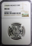 Mexico ESTADOS UNIDOS Silver 1944 M 50 Centavos NGC MS66 GEM BU KM# 447 (049)