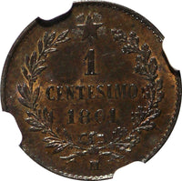 ITALY Vittorio Emanuele II Copper 1861 M Centesimo NGC MS63 BN KM# 1.1 (036)