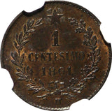 ITALY Vittorio Emanuele II Copper 1861 M Centesimo NGC MS63 BN KM# 1.1 (036)