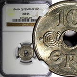 Denmark Christian X 1946 N; GJ 10 Ore NGC MS64 HIGH GRADE KM# 822.2 (027)