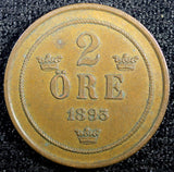Sweden Oscar II Copper 1893 2 Ore Mintage-557,554 KM# 746   (23 121)