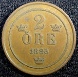 Sweden Oscar II Copper 1893 2 Ore Mintage-557,554 KM# 746   (23 121)