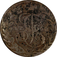 Russia CATHERINE II Copper 1766 EM 2 Kopecks SCARCE C# 58.3 (19 529)