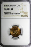 Great Britain George VI Bronze 1946 Farthing NGC MS64+ "PLUS" RB  KM# 843