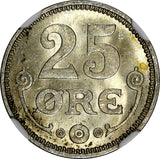 Denmark .Christian X Silver 1913 VBP GJ 25 Ore NGC MS64 KM# 815.1 (145)