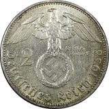 Germany - Third Reich Silver 1938 B 2 Reichs Mark Hindenburg KM# 93 (22 293)