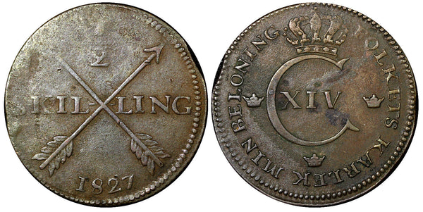 Sweden Carl XIV Johan Copper 1827 1/2 Skilling Mintage-800,000 KM# 596 (21 018)