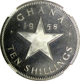 Ghana Silver Proof 1958 10 Shillings NGC PF62 Mintage-11,000 Independence KM# 7