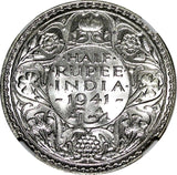 India-British George VI Silver 1941 (B) 1/2 Rupee Bombay NGC MS62 KM# 551 (046)