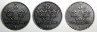 Sweden Gustaf V Iron LOT OF 3 COINS 1917,1918 1919 5 Öre World War I KM# 791 (6)