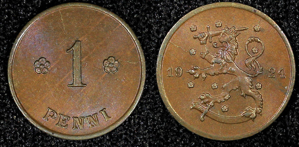 FINLAND Copper 1924 1 Penni Last Year Type UNC KM# 23 (22 951)