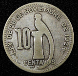 GUATEMALA Silver 1925 10 Centavos 1 st YEAR TYPE BETTER DATE KM# 239.1 (22 754)