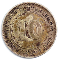 Straits Settlements Victoria Silver 1891 10 Cents Not even Toning KM# 11