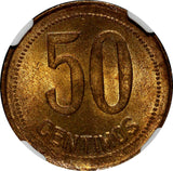 SPAIN II Republic Copper 1937 (34) 50 Centimos NGC MS64 RB KM# 754.1 (006)