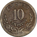 MEXICO 1874/3 ZS H 10 Centavos OVERDATE Zacatecas Mint-10,000 RARE KM403.10 (02)