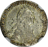 Russia Catherine II 1771/64 MMD 10 Kopeks OVERDATE NGC XF45 VERY RARE C# 61a.2