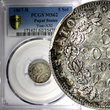 Italian States PAPAL STATES Pius IX Year XXI 1867-R 5 Soldi PCGS MS62 KM#1375(1)