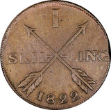 Sweden Carl XIV Johan Copper 1822 1 Skilling Mintage-520,000 KM# 597(21 370)