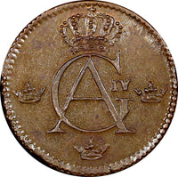 SWEDEN Gustav IV Adolf Copper 1802 1/4 Skilling UNC KM# 564 (412)