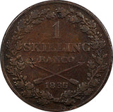 Sweden Carl XIV Johan Copper 1836/5  1 Skilling OVERDATE 27,8 mm KM# 642(20 849)