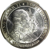SWEDEN Oscar II Silver 1907 EB 2 Kronor NGC MS63 Golden Wedding Anniv.KM#776 (7)