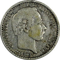 Denmark Christian IX Silver 1900 VBP 25 Ore KM# 796.2 (17 624)