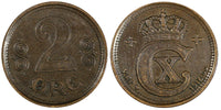 Denmark Christian X Bronze 1916 VBP GJ 2 Øre KM# 813.1 (21 715)