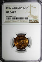 Great Britain George VI Bronze 1949 Farthing NGC MS64 RB 1st Date for Type KM867